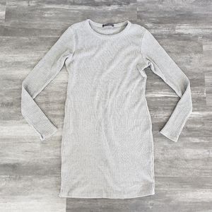 Grey Ribbed Brandy Melville Long Sleeve Mini